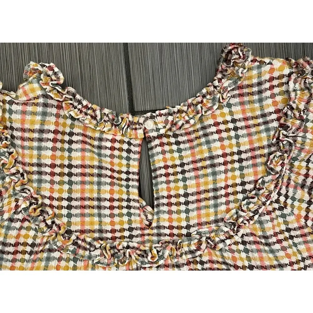Old Navy Oversized Short-Sleeve Ruffled Dobby Gingham Blouse Size Small NWT